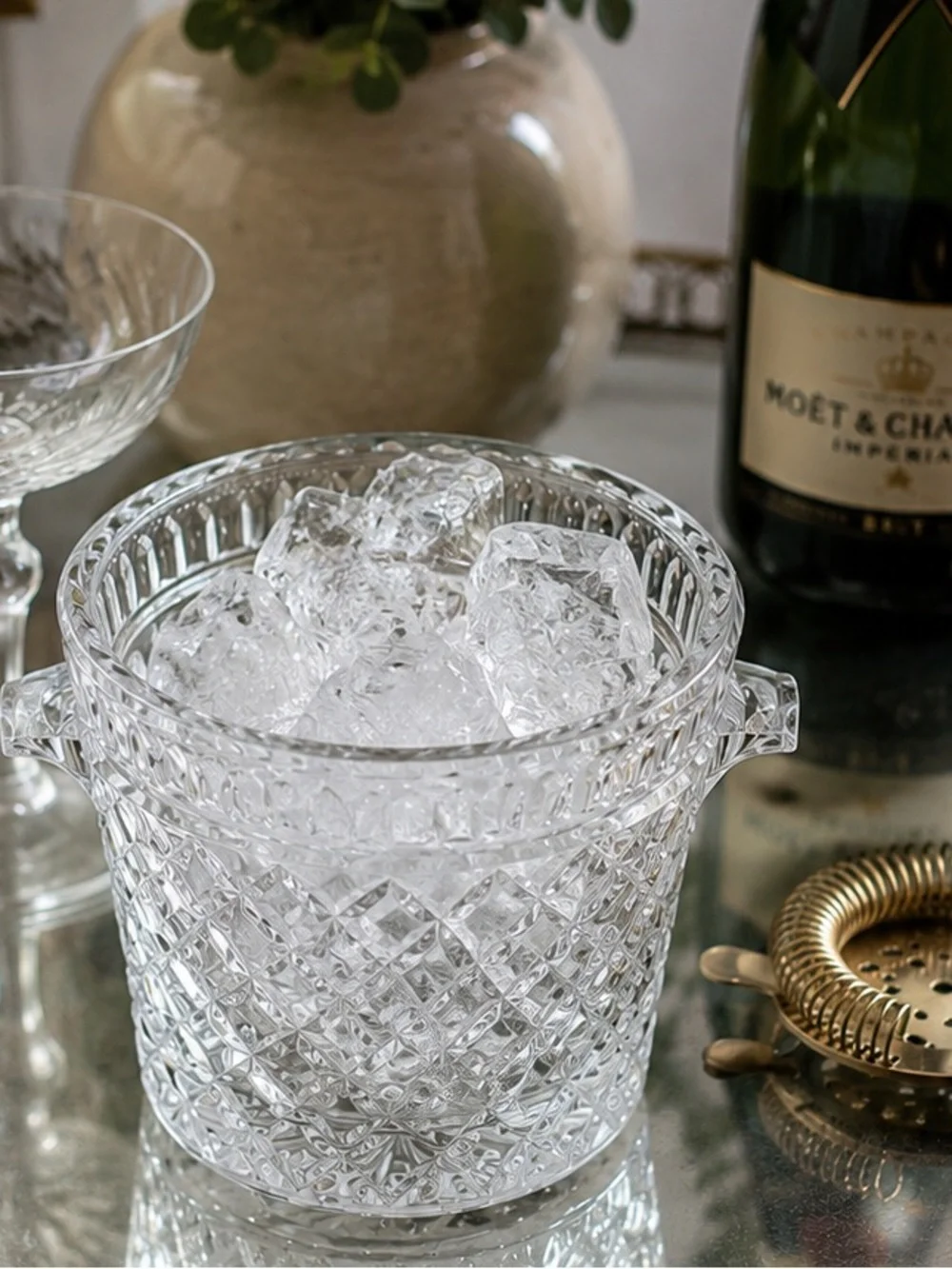 Vintage Petite Crystal Ice Bucket | Candle Holder | Vase | 5.5”